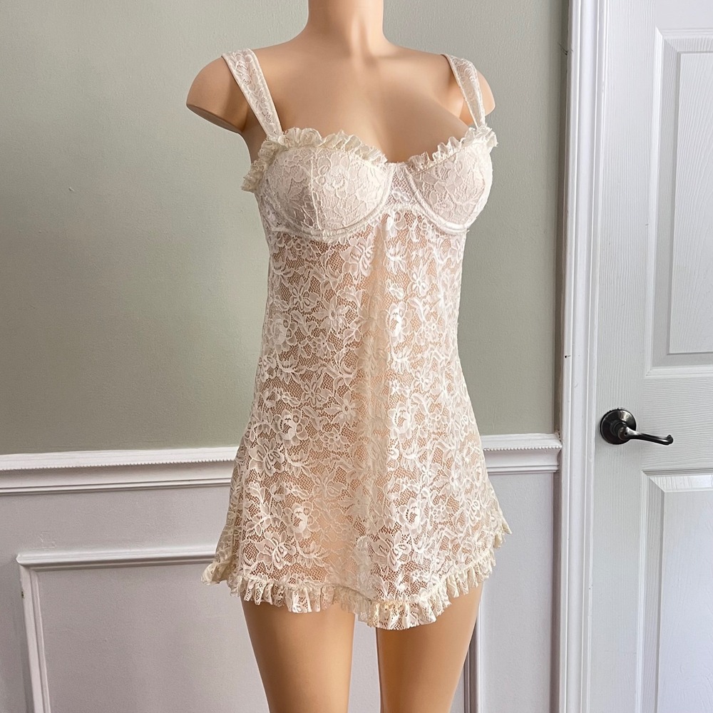 Victoria's Secret Sexy Little Things Babydoll 34C Lace Underwire Cream Bridal